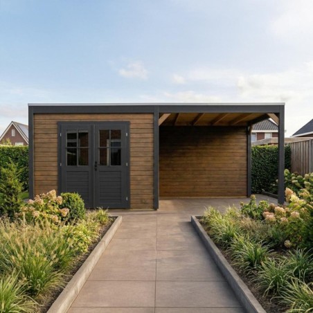 Modern Tuinhuis met Overkapping Sora | 600x250cm | Geïmpregneerd