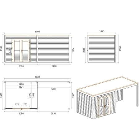 Modern Tuinhuis met Overkapping Sora | 600x250cm | Geïmpregneerd