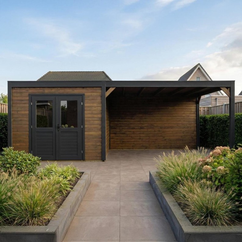 Modern Tuinhuis met Overkapping Sora | 700x300 cm | Geïmpregneerd