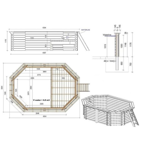 Zwembad NEMO 4.3 x 3 – H.1.18 m met strand, zand, met beugels vastgeschroefd aan beton