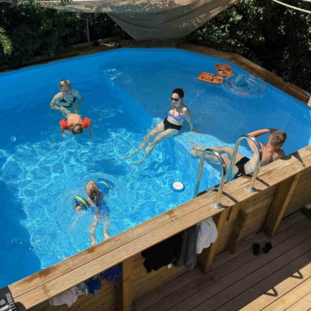 Zwembad NEMO 4.3 x 3 – H.1.18 m met strand, lichtblauw, op een frame - zonder betonnering