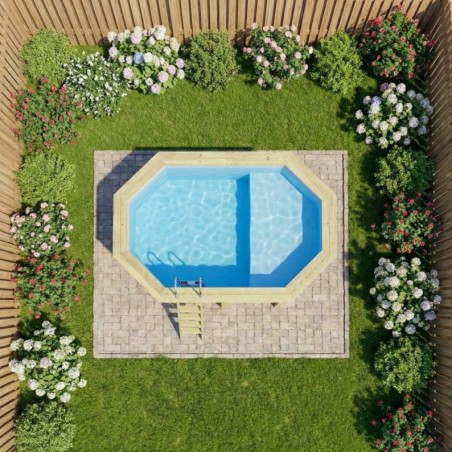 Zwembad NEMO 4.3 x 3 – H.1.31 m met strand, lichtblauw, met in te betonneren steunen