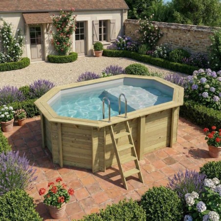 Zwembad NEMO 4.3 x 3 – H.1.31 m met strand, grijs, met in te betonneren steunen