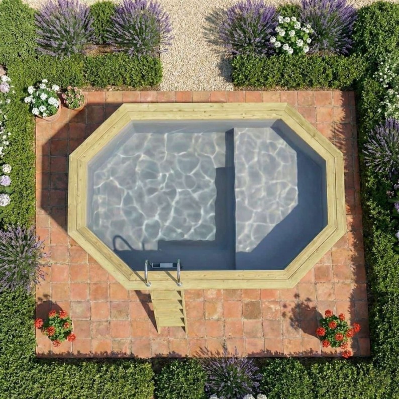 Zwembad NEMO 4.3 x 3 – H.1.31 m met strand, grijs, met in te betonneren steunen