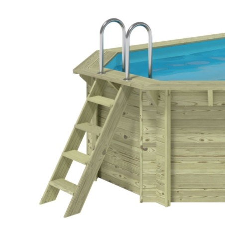 Zwembad NEMO 4.3 x 3 – H.1.31 m met strand, lichtblauw, met beugels vastgeschroefd aan beton