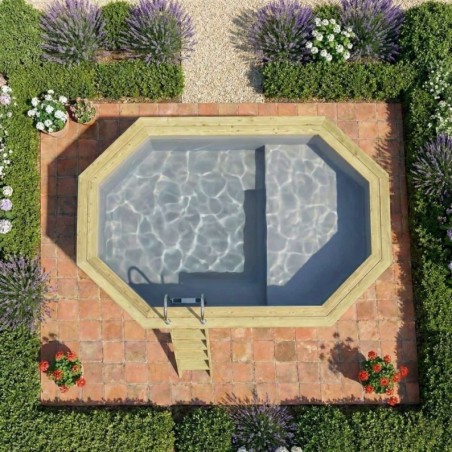 Zwembad NEMO 4.3 x 3 – H.1.31 m met strand, grijs, op een frame - zonder betonnering