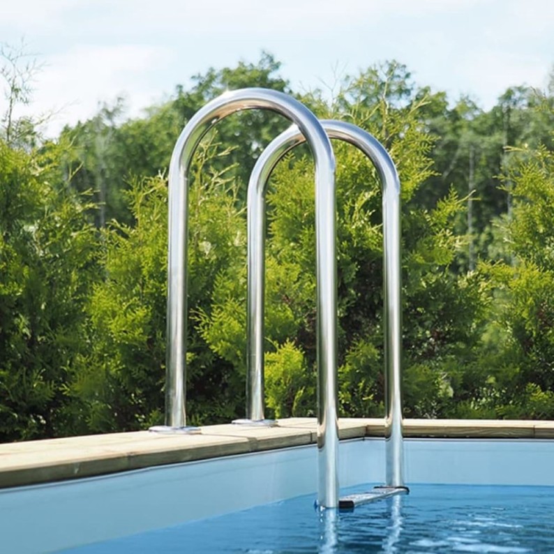 Zwembad NEMO 4.3 x 3 – H.1.31 m met strand, grijs, op een frame - zonder betonnering