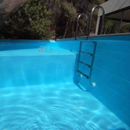 Zwembad NEMO 5.79 x 3.49 – H.1.45 m met strand, lichtblauw, op een frame - zonder betonnering