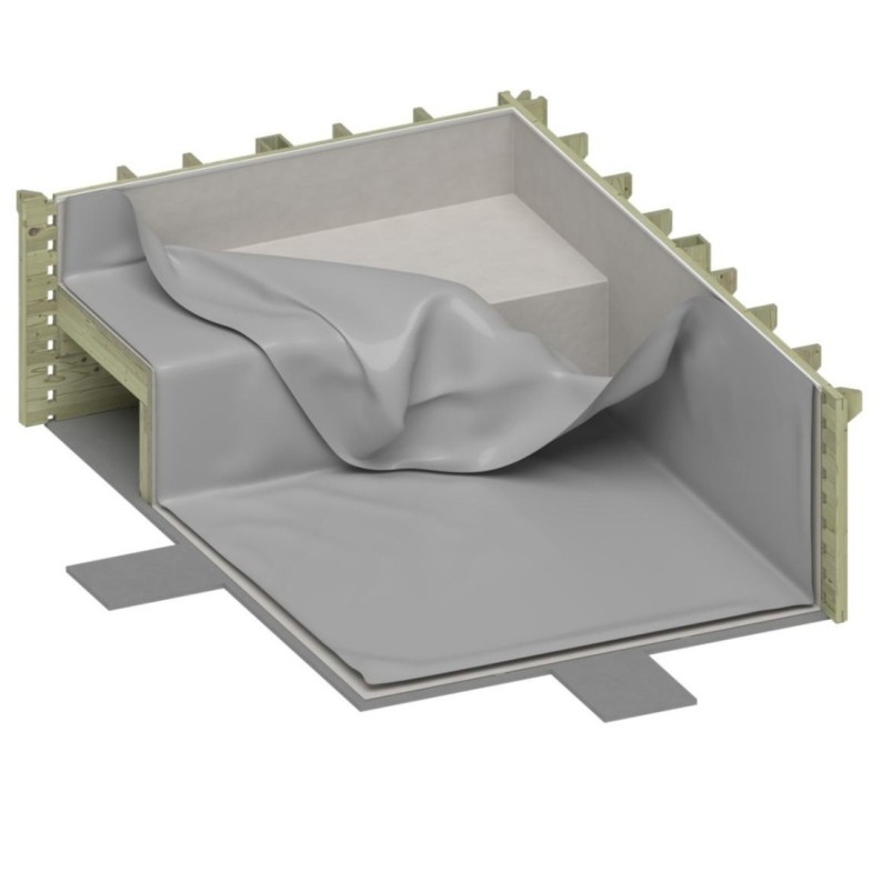 Zwembad NEMO 5.79 x 3.49 – H.1.45 m met strand, grijs, op een frame - zonder betonnering