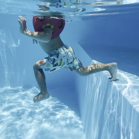 Zwembad NEMO 7.3 x 3.97 – H.1.45 m met strand, lichtblauw, met in te betonneren steunen