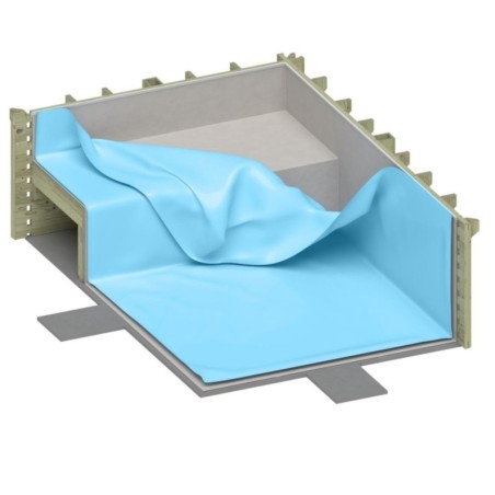 Zwembad NEMO 7.3 x 3.97 – H.1.45 m met strand, lichtblauw, op een frame - zonder betonnering