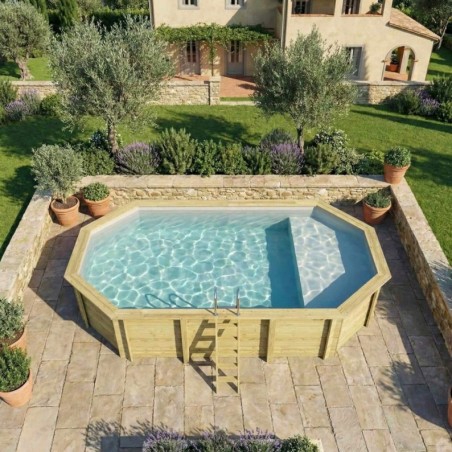 Zwembad NEMO 7.3 x 3.97 – H.1.45 m met strand, grijs, op een frame - zonder betonnering