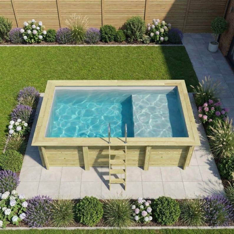 Zwembad AQUA 4.65 x 2.85 – H.1.24 m met strand, grijs, op een frame - zonder betonnering