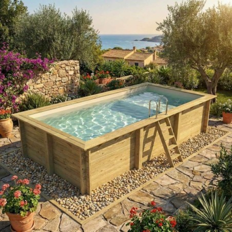 Zwembad AQUA 6.1 x 2.85 – H.1.31 m met strand, zand, op een frame - zonder betonnering