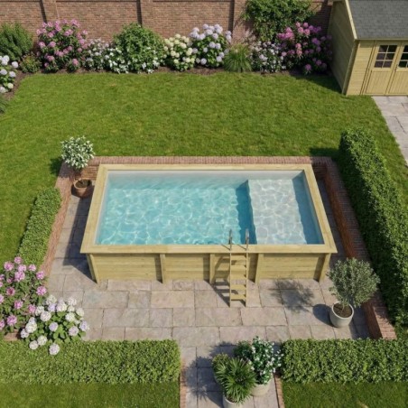 Zwembad AQUA 7 x 3.75 – H.1.45 m met strand, grijs, met in te betonneren steunen