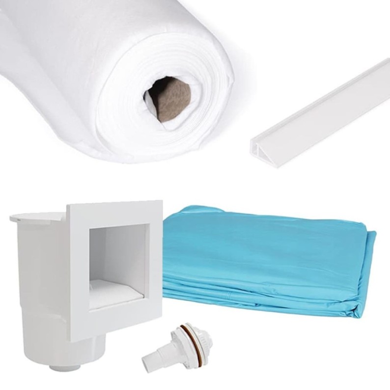 Zwembad AQUA 7 x 3.75 – H.1.45 m met strand, lichtblauw, op een frame - zonder betonnering