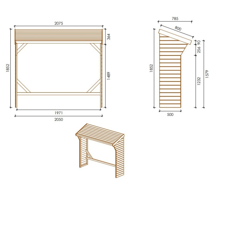 Houtopslag 1.55 m³ - 2x0.5 m - H.1.85 m - Geïmpregneerd