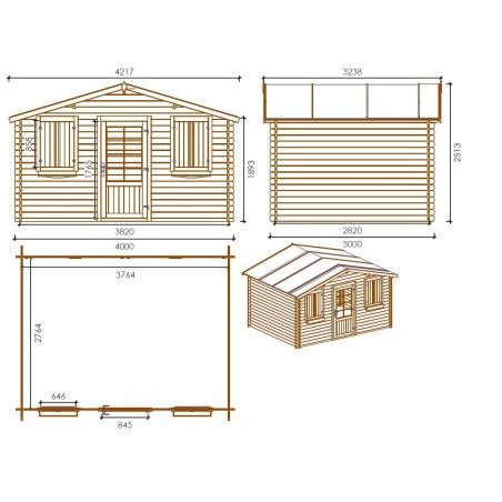 Houten tuinhuis 12 m² - 4x3 m - 28 mm