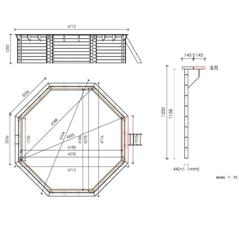Zwembad Verona 4.72 x 4.72 – H.1.2 m. vrijstaand - zonder betonnering. Liner lichtblauw
