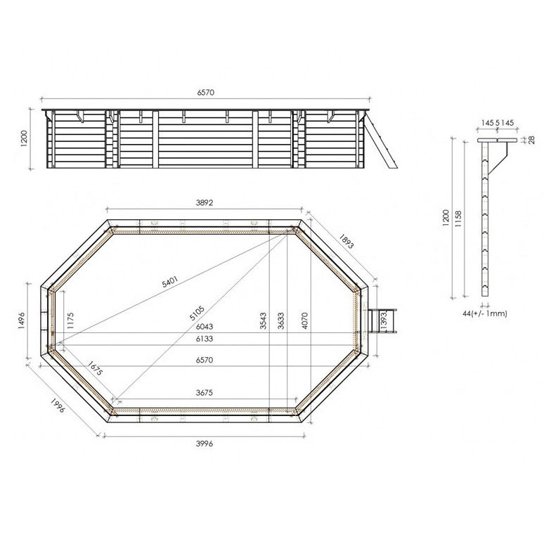 Zwembad Sao Paulo 6.57 x 4.07 – H.1.2 m, lichtblauw, met in te betonneren steunen