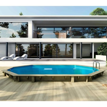 Zwembad Sao Paulo 6.57 x 4.07 – H.1.2 m, lichtblauw, met beugels vastgeschroefd aan beton