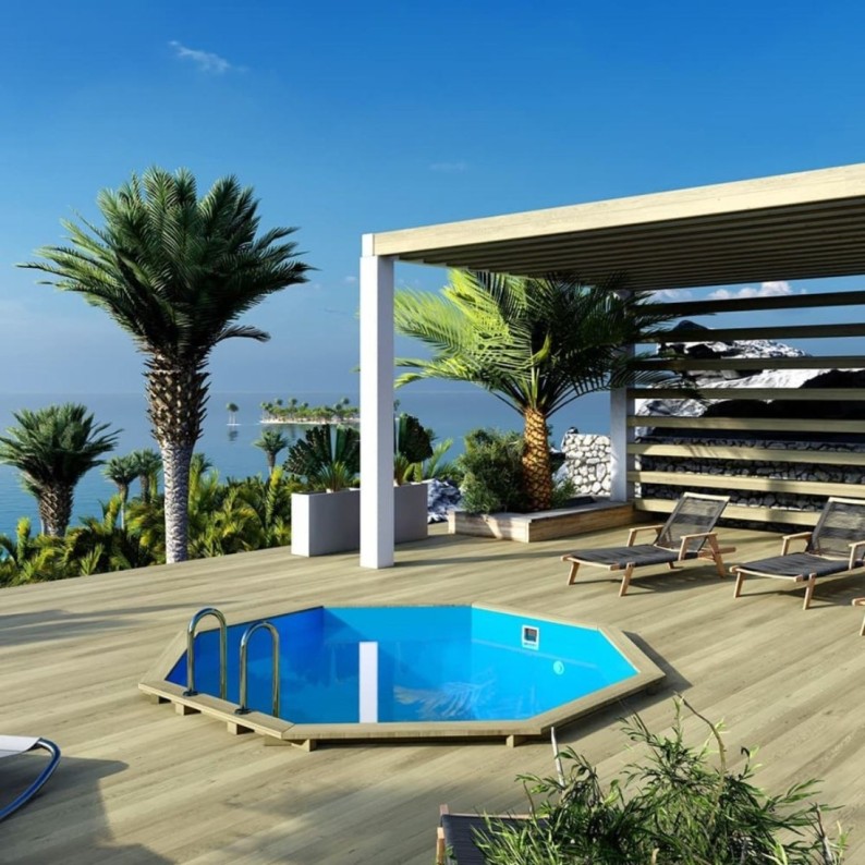 Zwembad CORAL 3.25 x 3.25 – H.1.18 m. vrijstaand - zonder betonnering. Liner lichtblauw