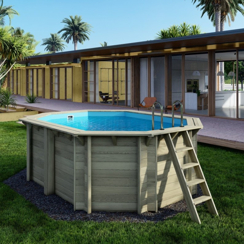 Zwembad NEMO 4.3 x 3 – H.1.31 m, lichtblauw, met beugels vastgeschroefd aan beton