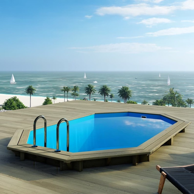 Zwembad NEMO 4.3 x 3 – H.1.31 m, lichtblauw, met beugels vastgeschroefd aan beton