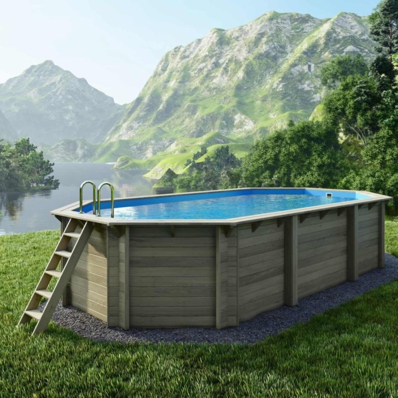 Zwembad NEMO 7.3 x 3.97 - H.1.45 m, lichtblauw, op een frame - zonder betonnering