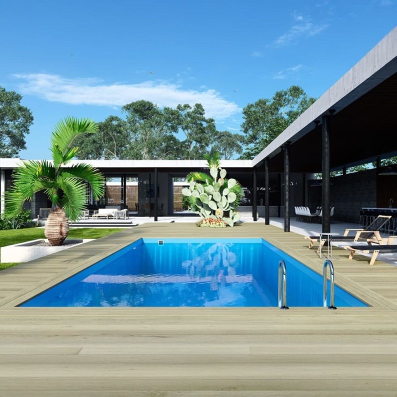 Zwembad AQUA 8.5 x 4.35 - H.1.45 m, lichtblauw, op een frame - zonder betonnering