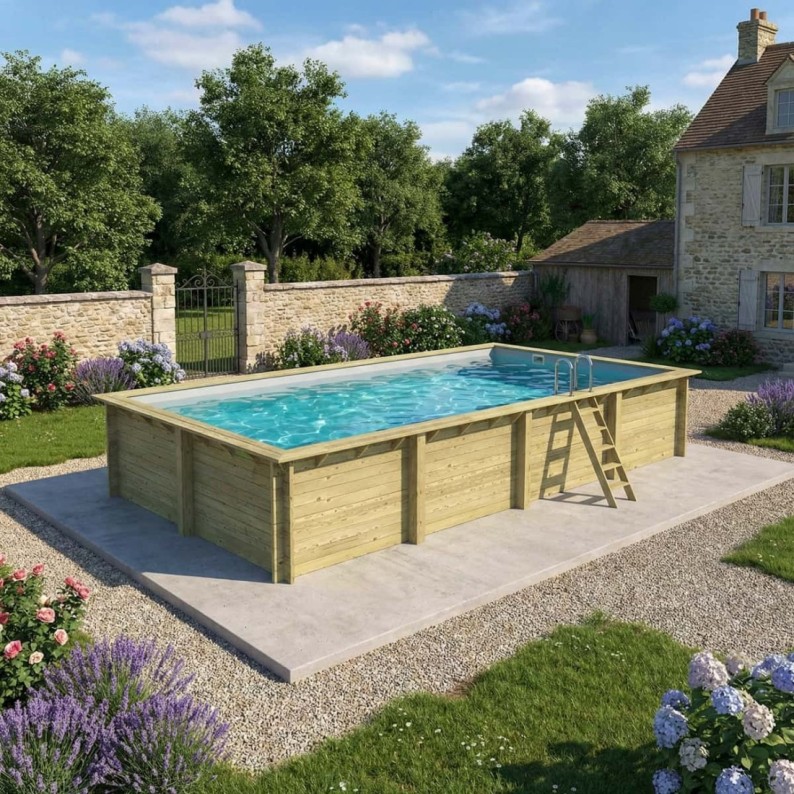 Zwembad AQUA 8.5 x 4.35 - H.1.45 m, grijs, op een frame - zonder betonnering