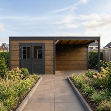 Modern Tuinhuis met Overkapping Sora | 600x300 cm | Geïmpregneerd