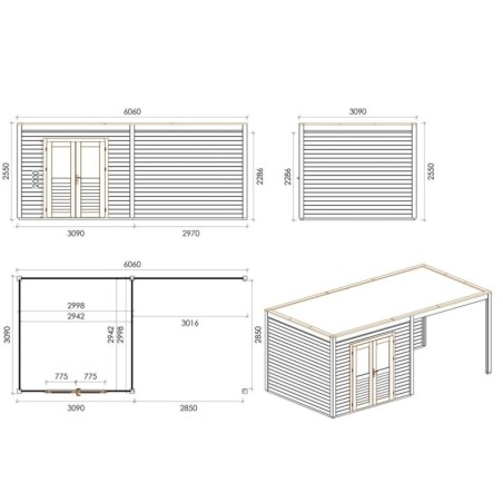 Modern Tuinhuis met Overkapping Sora | 600x300 cm | Geïmpregneerd