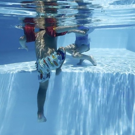 Zwembad AQUA 8.5 x 4.35 – H.1.45 m met strand, zand, met beugels vastgeschroefd aan beton