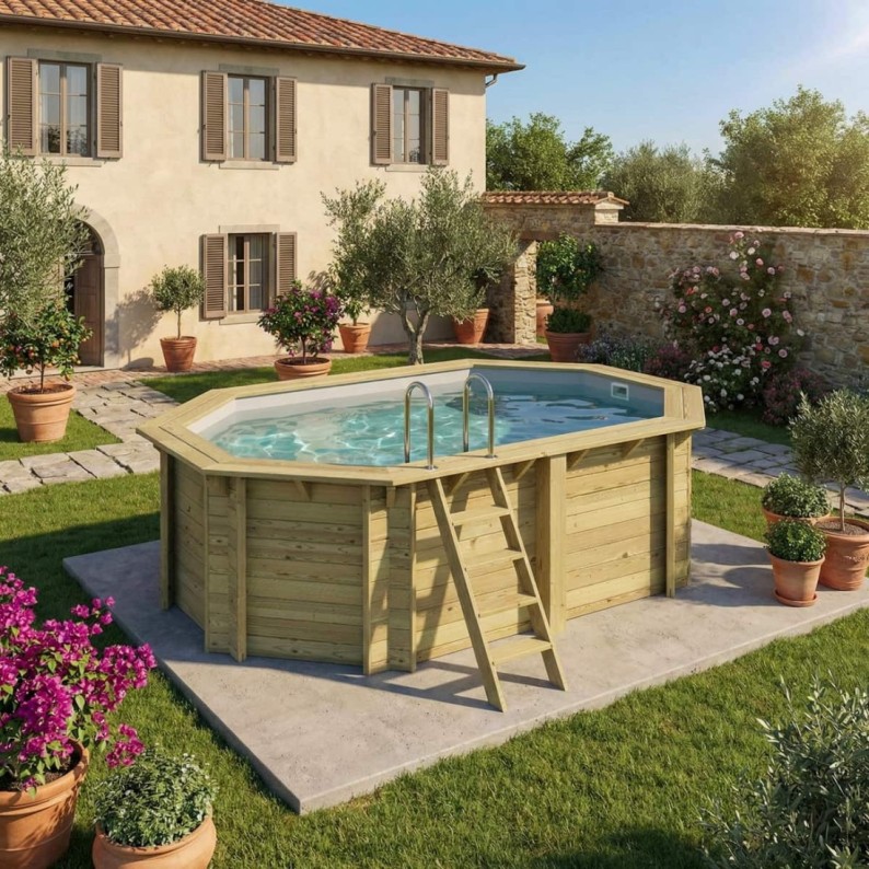 Zwembad NEMO 4.3 x 3 - H.1.31 m, grijs, op een frame - zonder betonnering