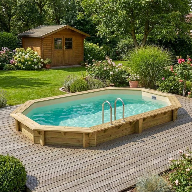 Zwembad NEMO 5.79 x 3.49 – H.1.45 m, zand, met in te betonneren steunen