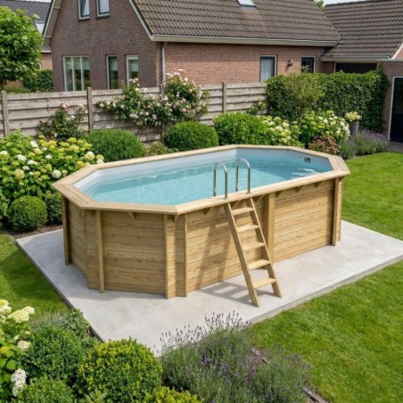 Zwembad NEMO 5.79 x 3.49 – H.1.45 m, grijs, met beugels vastgeschroefd aan beton