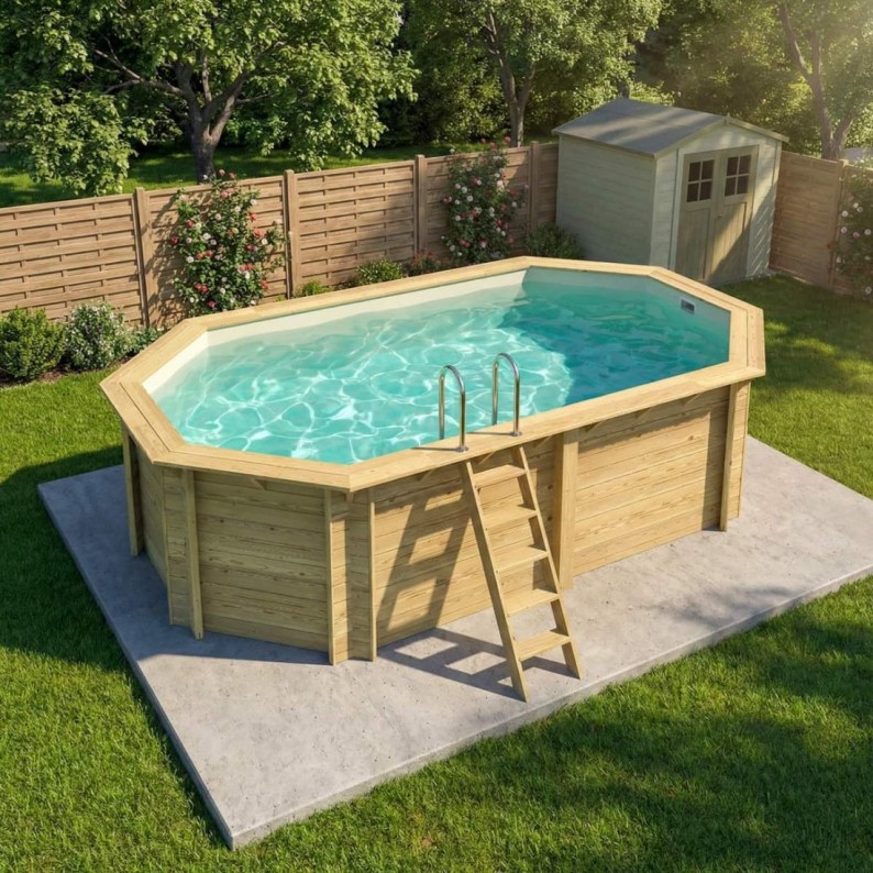 Zwembad NEMO 5.79 x 3.49 - H.1.45 m, zand, op een frame - zonder betonnering