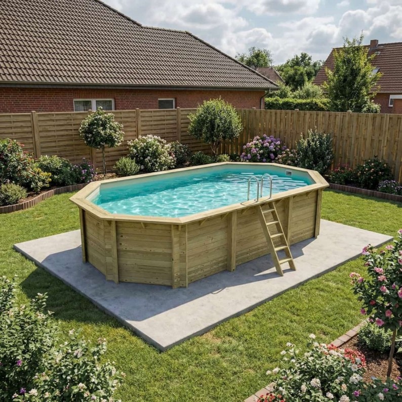 Zwembad NEMO 7.3 x 3.97 - H.1.45 m, zand, op een frame - zonder betonnering