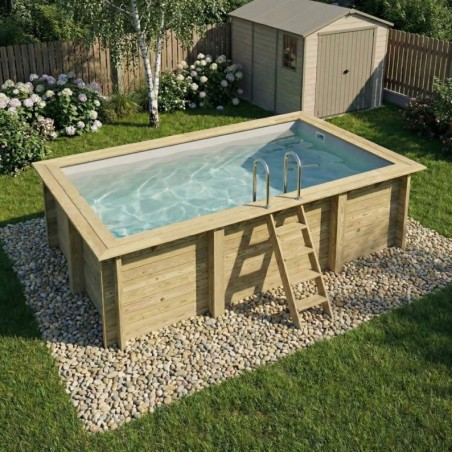 Zwembad AQUA 4.65 x 2.85 – H.1.24 m, grijs, met beugels vastgeschroefd aan beton