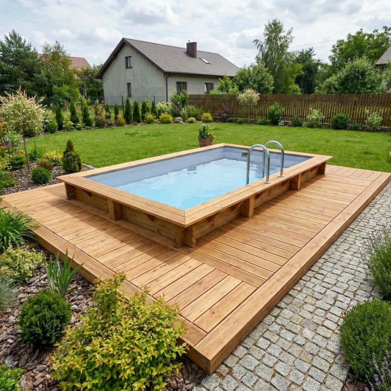 Zwembad AQUA 4.65 x 2.85 - H.1.24 m, grijs, op een frame - zonder betonnering