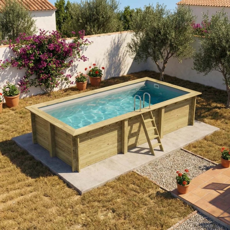 Zwembad AQUA 6.1 x 2.85 – H.1.31 m, grijs, met in te betonneren steunen