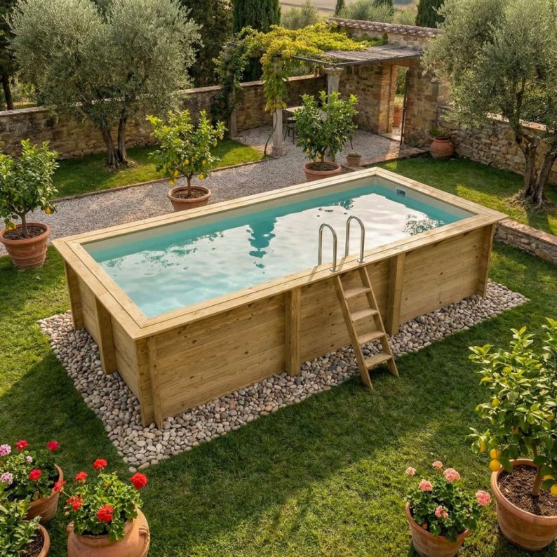 Zwembad AQUA 6.1 x 2.85 – H.1.31 m, zand, met in te betonneren steunen