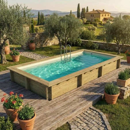 Zwembad AQUA 6.1 x 2.85 – H.1.31 m, zand, met beugels vastgeschroefd aan beton