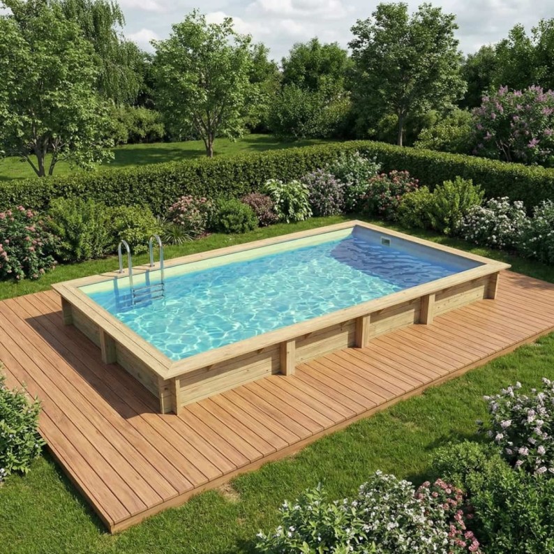 Zwembad AQUA 7 x 3.75 - H.1.45 m, zand, op een frame - zonder betonnering