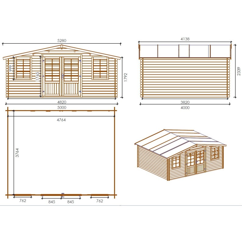 Tuinhuis Gotenburg 500 x 400 cm| 28mm |bruin geïmpregneerd