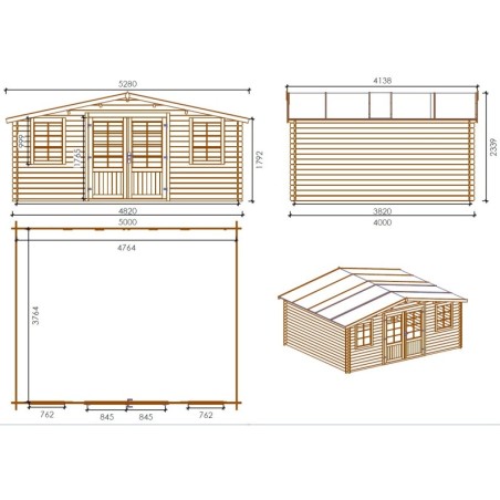 Tuinhuis Gotenburg 500 x 400 cm| 28mm |bruin geïmpregneerd