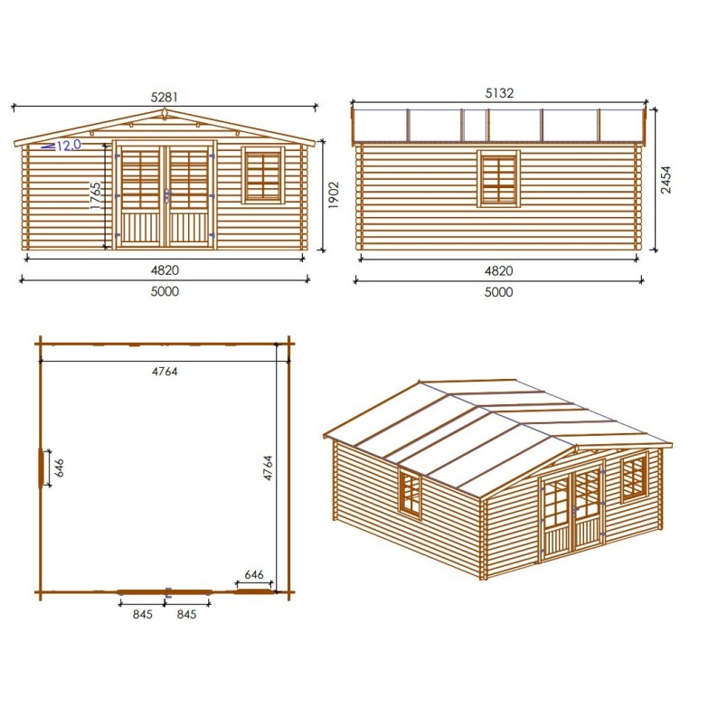 Tuinhuis Kopenhagen 500x500 cm | Bruin Geïmpregneerd