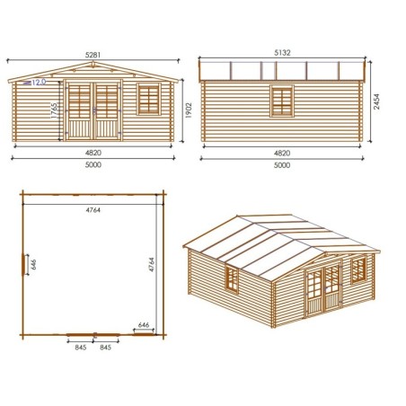 Tuinhuis Kopenhagen 500x500 cm | Bruin Geïmpregneerd