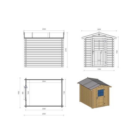 Tuinhuis Osnabruck 190x250cm | 28mm | Enkele deur